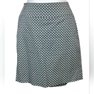 Ann Taylor Geometric Navy and White Green Flower Patterned Skirt Size 2 EUC